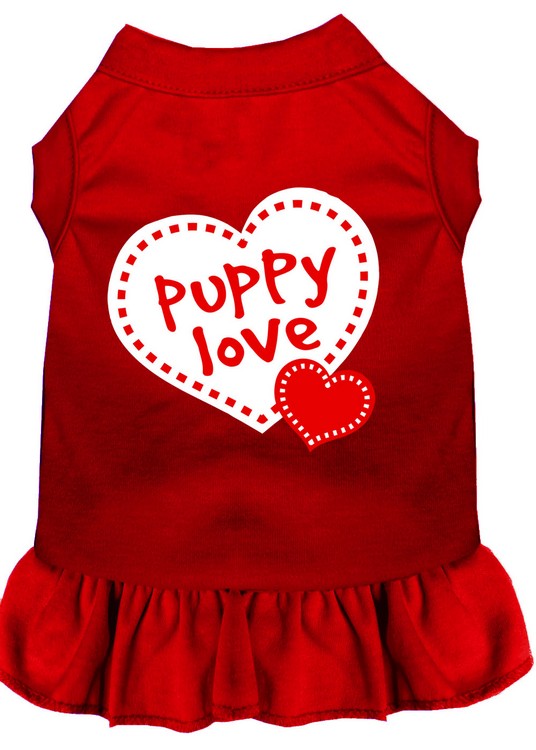 Puppy Love Screen Print Dress Red Med